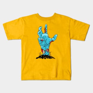 Creepy Zombie Cartoon Hand Rising from the Grave Kids T-Shirt